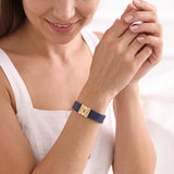 Navy Blue Leather Plates Bracelet