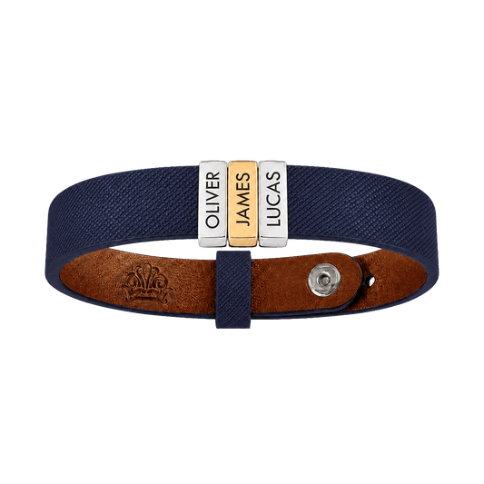 Navy Blue Leather Plates Bracelet