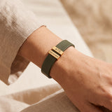 Olive Green Plates Leather Bracelet
