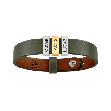 Olive Green Leather Plates Bracelet