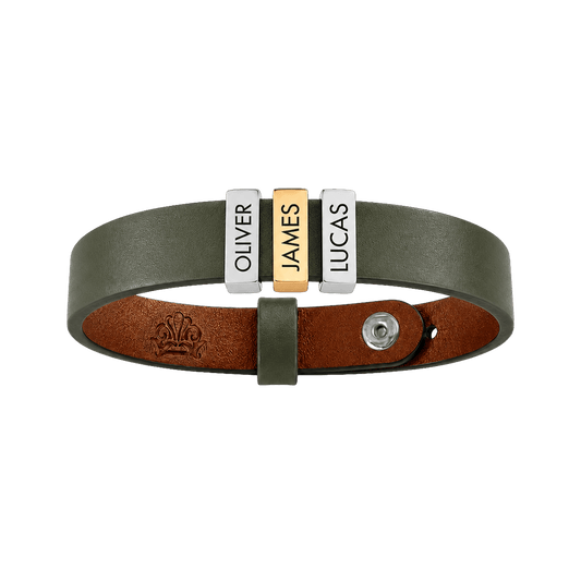 Olive Green Leather Plates Bracelet
