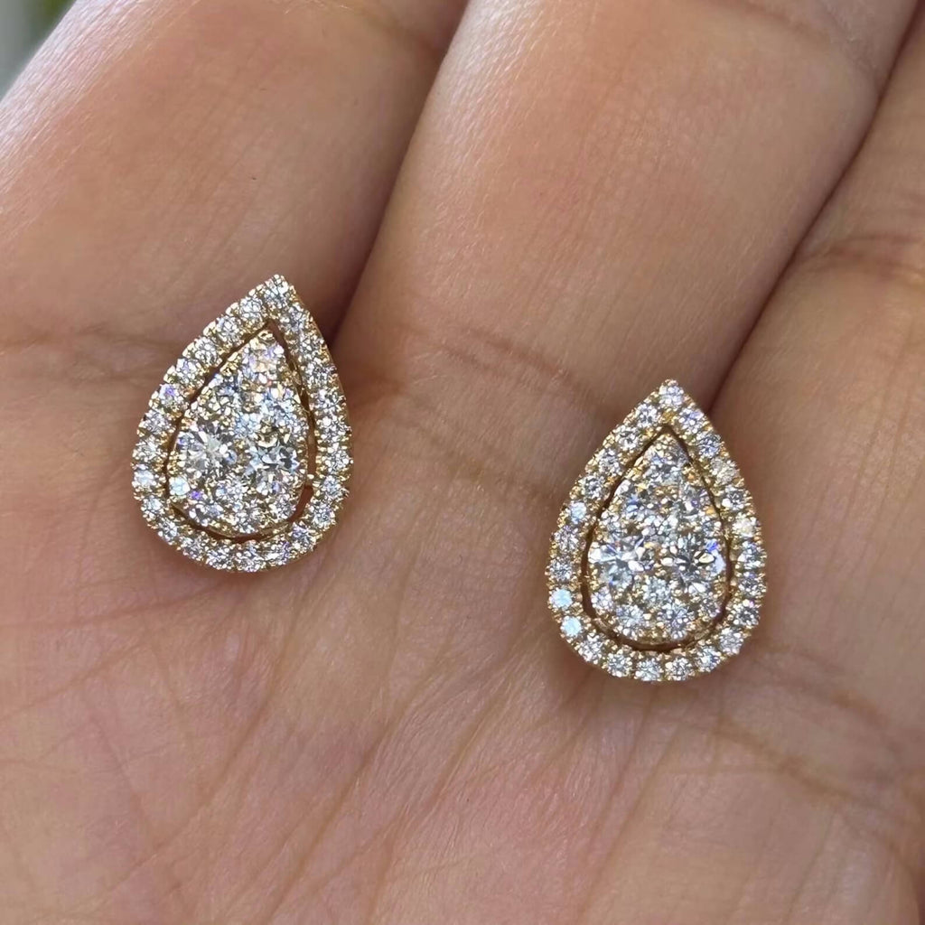 Pear Diamond Halo Studs