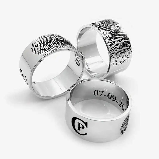 Custom Fingerprint Flat Ring Ring - Pegor Jewelry