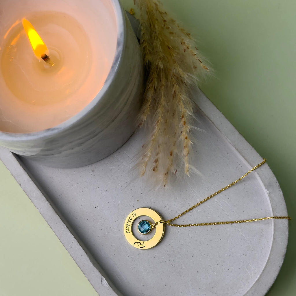 Round Pendant Birthstone Necklace