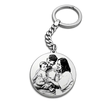 Round Photo Engraved Keychain
