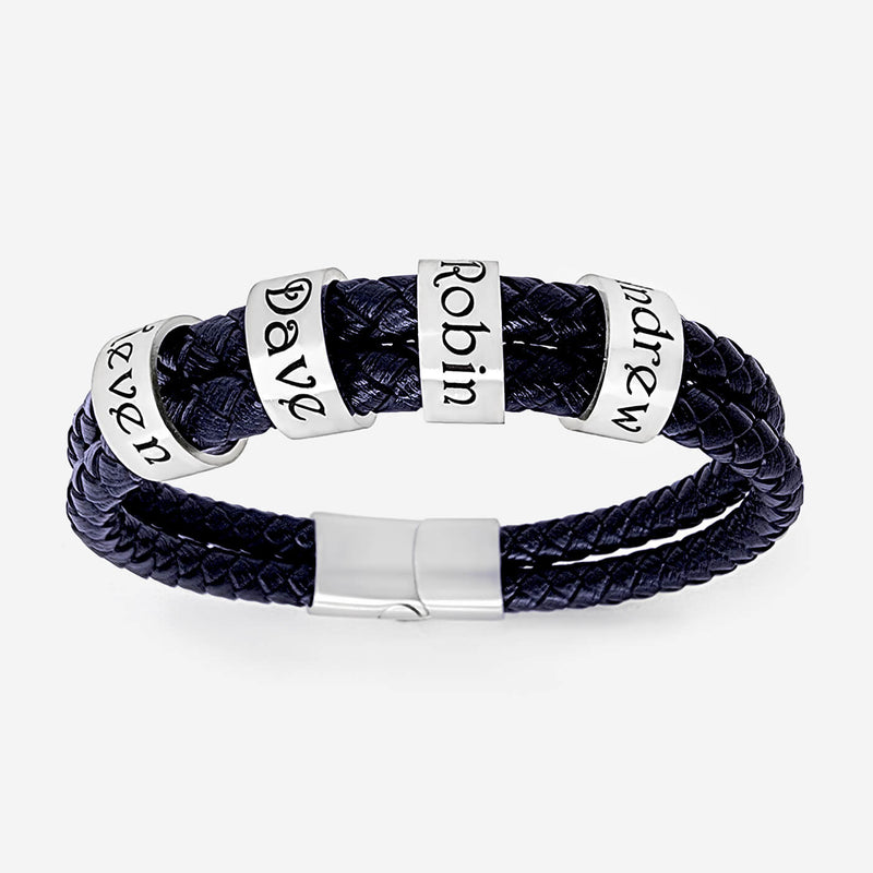 Custom Names Double Lane Braided Leather Bracelet Bracelet Dark Blue / Small 16-17 cm / 1 Name - Pegor Jewelry