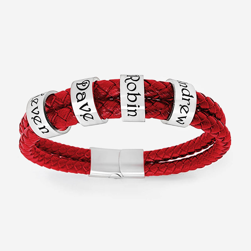 Custom Names Double Lane Braided Leather Bracelet Bracelet Red / Small 16-17 cm / 1 Name - Pegor Jewelry