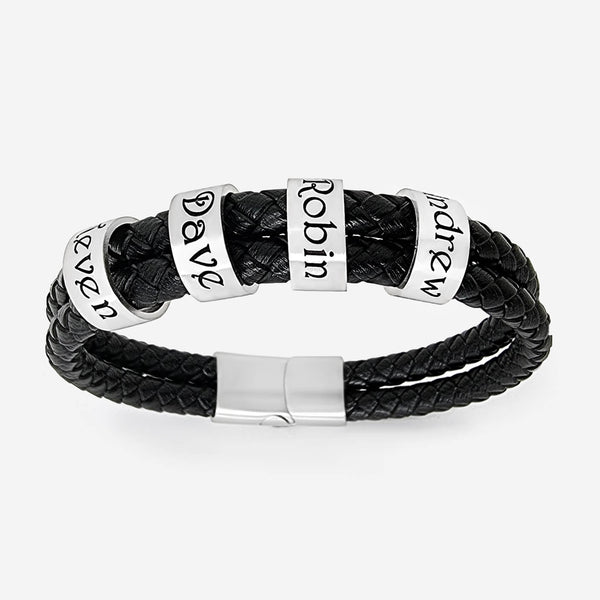 Custom Names Double Lane Braided Leather Bracelet Bracelet Black / Small 16-17 cm / 1 Name - Pegor Jewelry