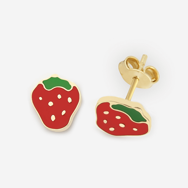 18K Gold Strawberry Baby Stud Earrings Earrings Gold 18K - Pegor Jewelry