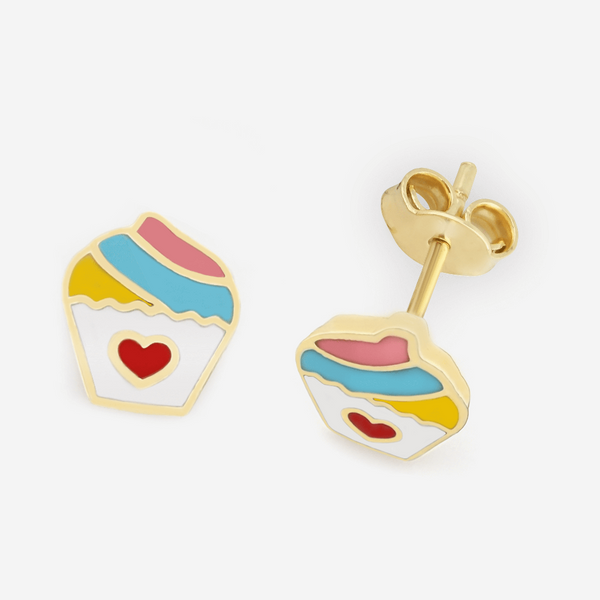 18K Gold Cupcake Baby Stud Earrings Earrings Gold 18K - Pegor Jewelry