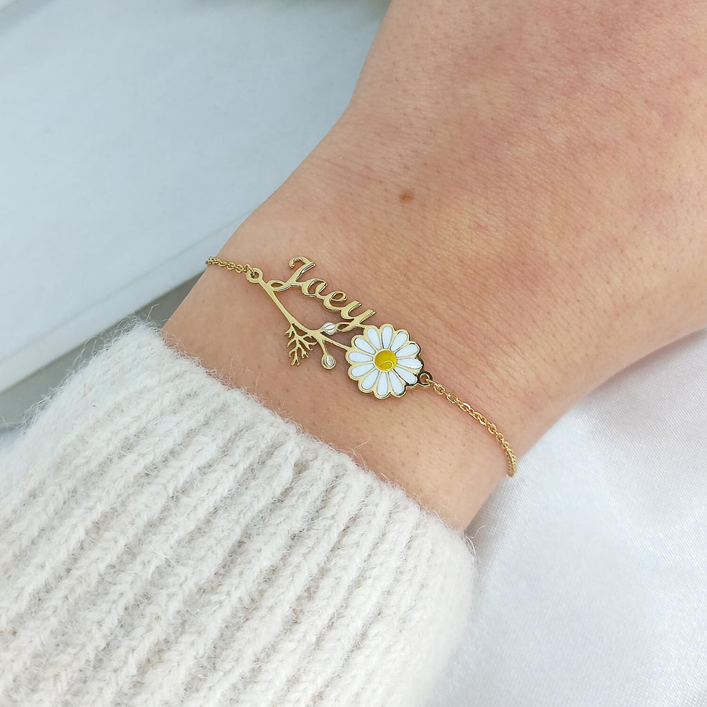 Daisy Flower Name Bracelet