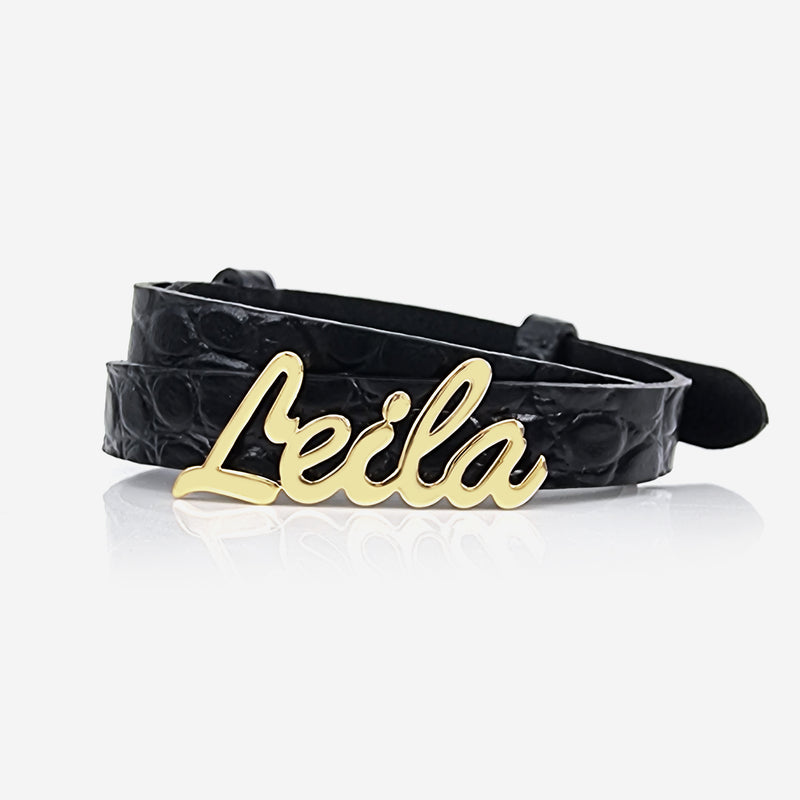 Custom Name Gold 18K Leather Bracelet
