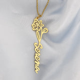 18K Gold Birth Flower Name Necklace Necklace Yellow Gold / Gold 18K - Pegor Jewelry