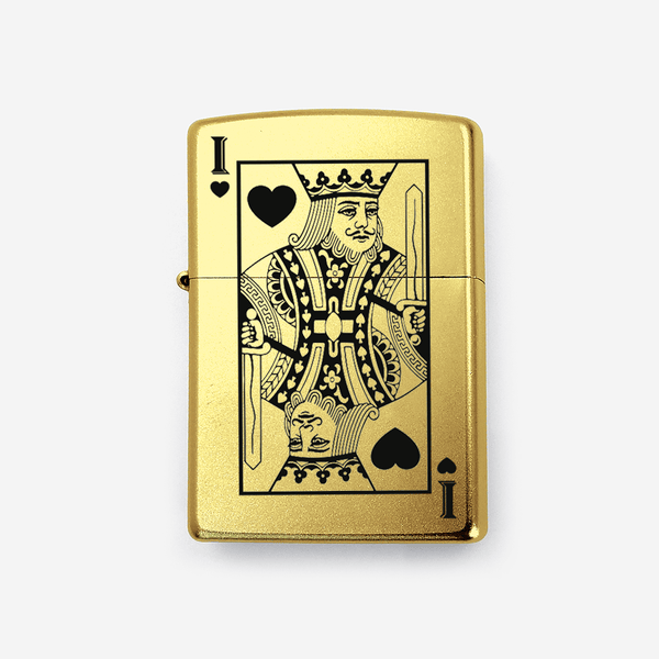 King Play Card Zippo Lighter Lighter Gold Brushed - Pegor Jewelry