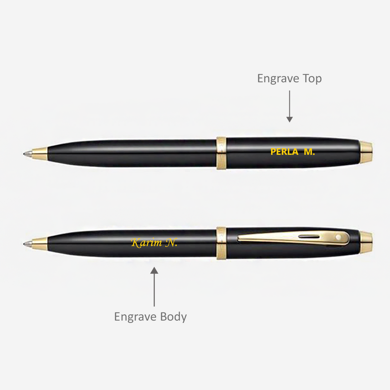 Sheaffer Glossy Ballpoint Pen Pen Black-Gold / Engraved - Pegor Jewelry