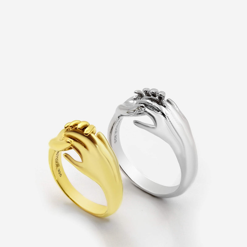 Clasped Holding Hands Ring Ring - Pegor Jewelry