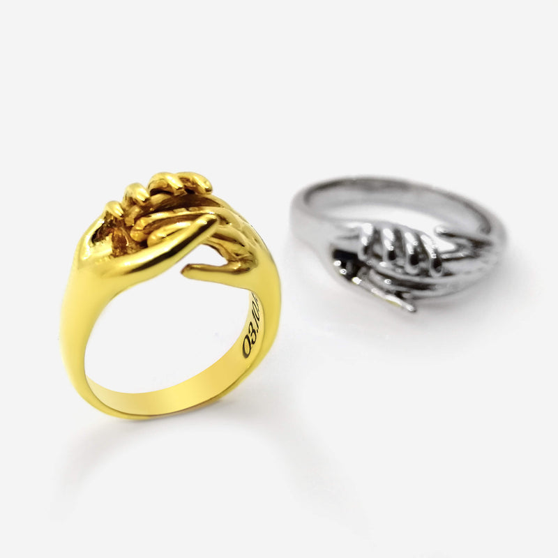 Clasped Holding Hands Ring Ring Gold - Pegor Jewelry