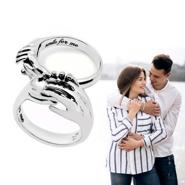 Clasped Holding Hands Ring Ring Silver - Pegor Jewelry