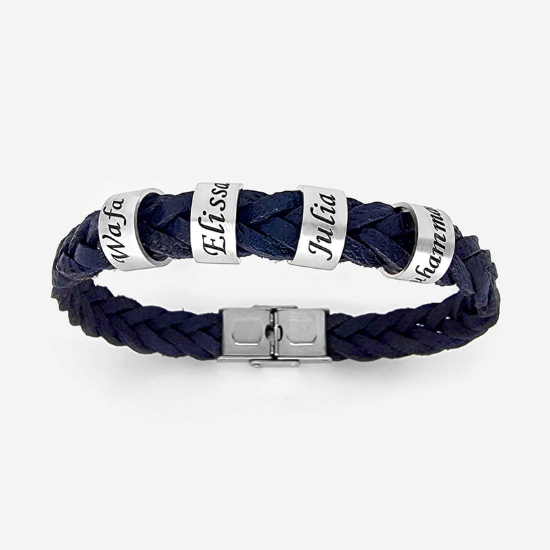 Custom Names Braided Leather Bracelet Bracelet Navy Blue / Small 16-17 cm / 1 Name - Pegor Jewelry