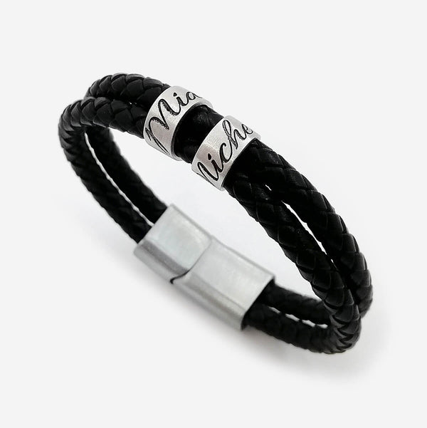 Custom Names Double Lane Braided Leather Bracelet Bracelet - Pegor Jewelry
