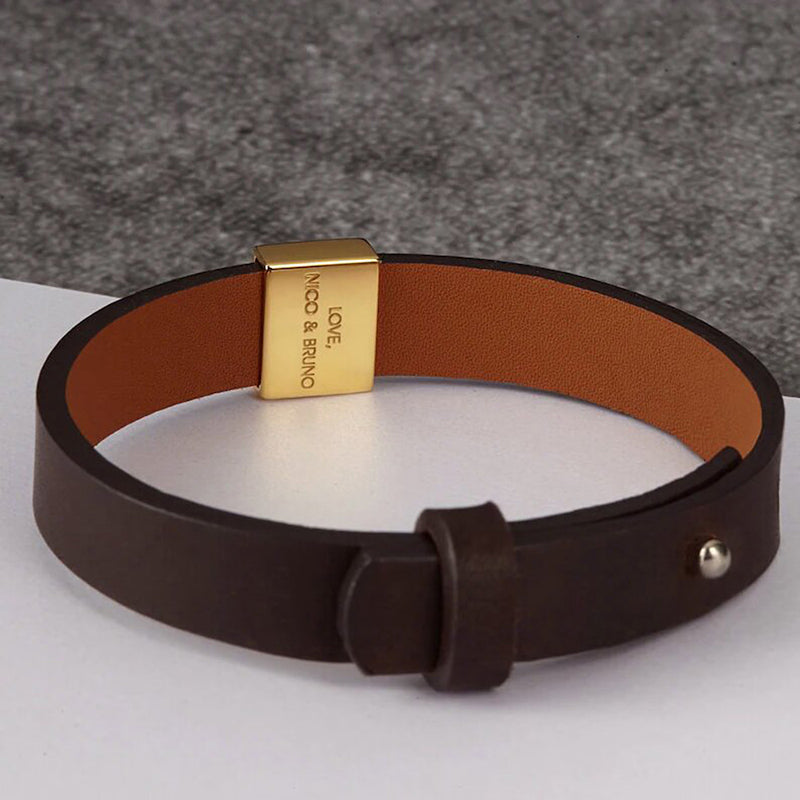 Custom Square Bead Leather Bracelet Bracelet - Pegor Jewelry