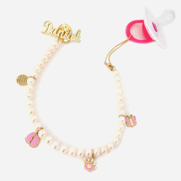 18K Gold Baby Brooch with Pacifier Holder