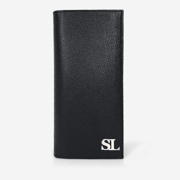 Slim Cut Long Wallet Wallets Patterned Black / Silver Initials - Pegor Jewelry