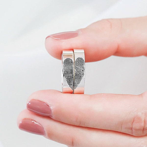 Matching Heart Shaped Fingerprint Couple Rings Ring - Pegor Jewelry