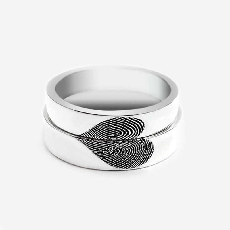 Matching Heart Shaped Fingerprint Couple Rings Ring - Pegor Jewelry