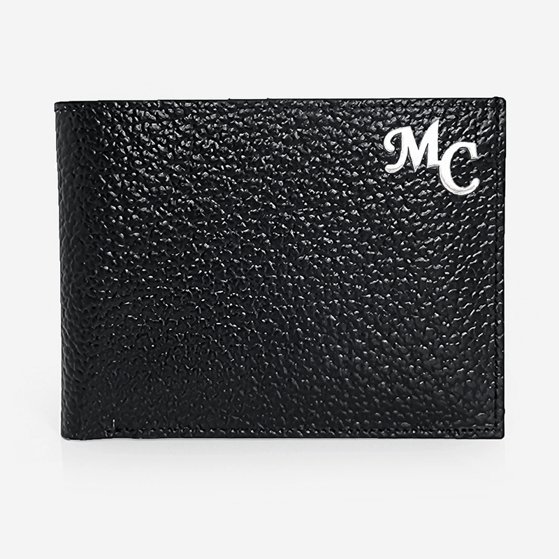 Slim Cut Leather Wallet Wallets Patterned Black / Silver Initials - Pegor Jewelry