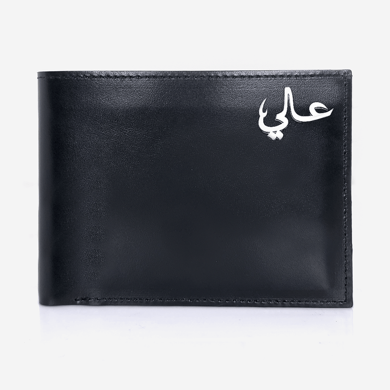 Slim Cut Leather Wallet Wallets Plain Black / Silver Name - Pegor Jewelry