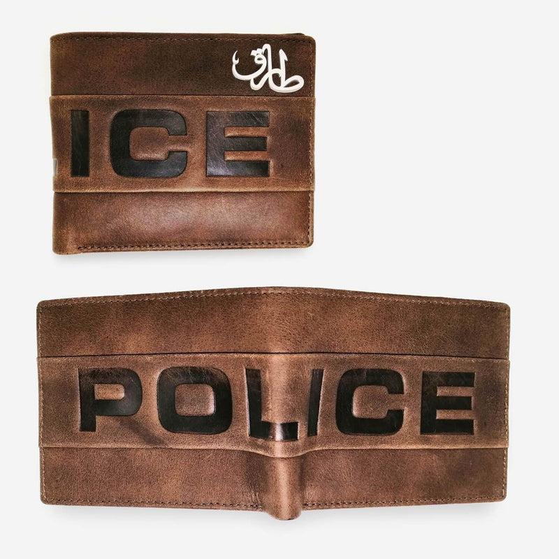 Police Infiniti Bi-Fold Wallet Wallets Brown / Silver Name - Pegor Jewelry