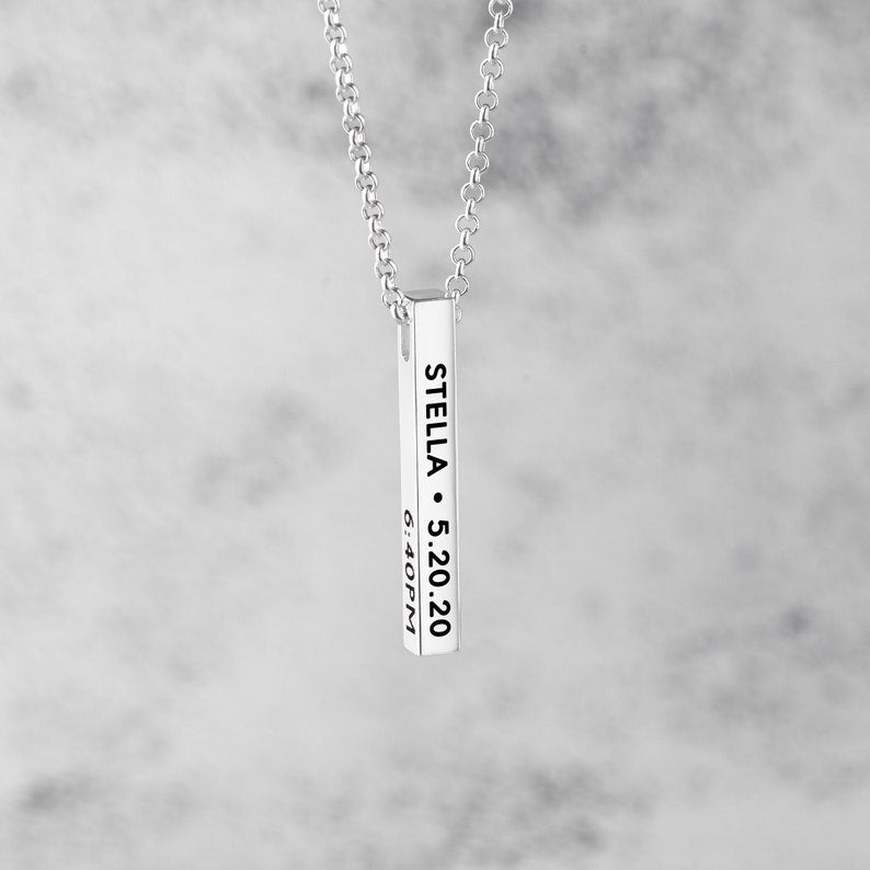 Rectangular Silver Bar Necklace - Pegor Jewelry