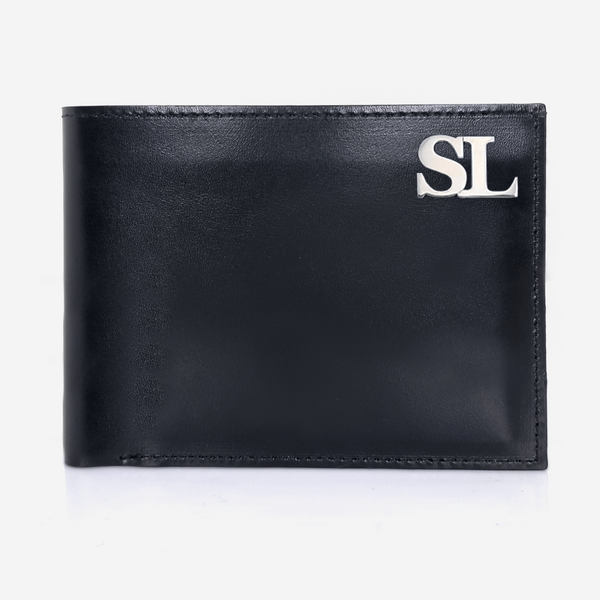 Slim Cut Leather Wallet Wallets Plain Black / Silver Initials - Pegor Jewelry