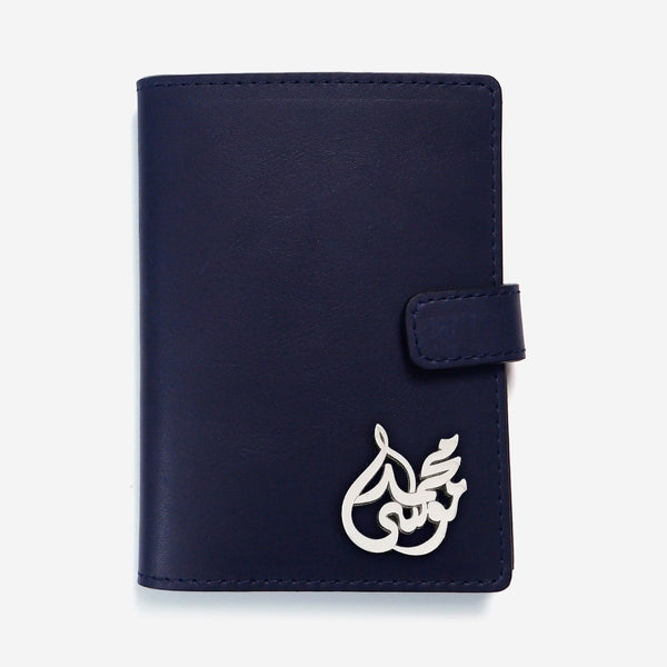 Dark Blue Leather Passport Holder Passport Holder Silver Name - Pegor Jewelry