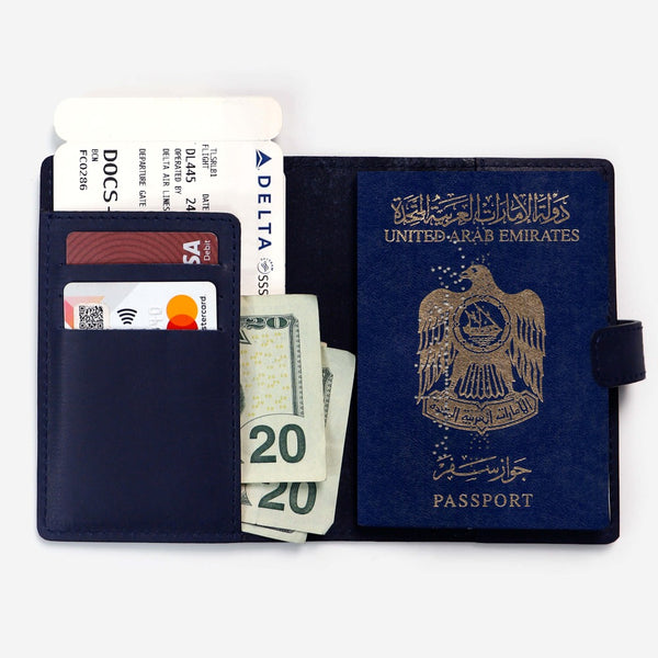 Dark Blue Leather Passport Holder Passport Holder - Pegor Jewelry