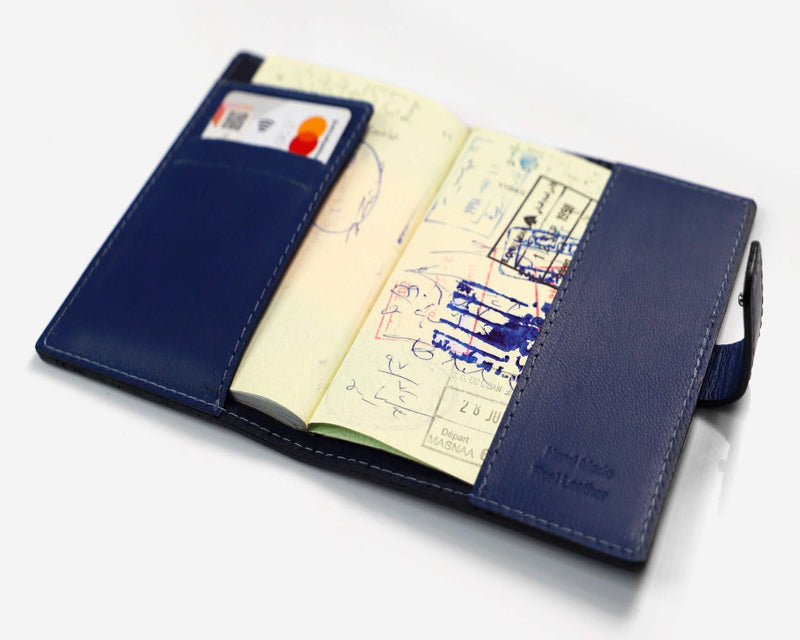 Navy Blue Leather Passport Holder Passport Holder - Pegor Jewelry