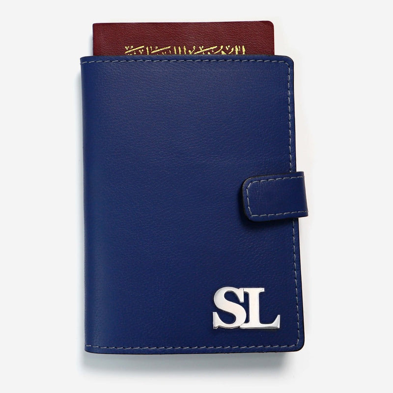 Navy Blue Leather Passport Holder Passport Holder Engraved - Pegor Jewelry